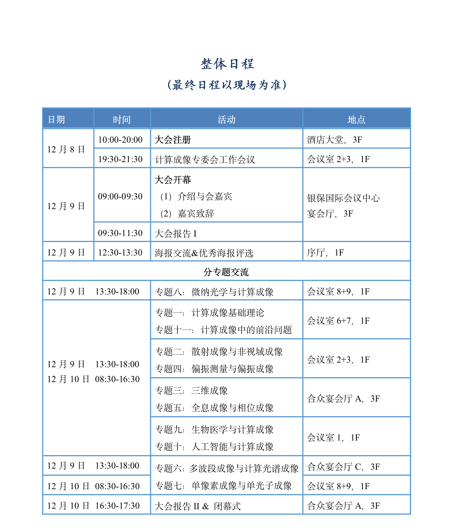 整体日程